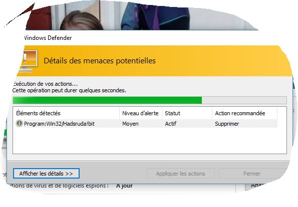 Capture d'écran de mon window defender depuis hier
